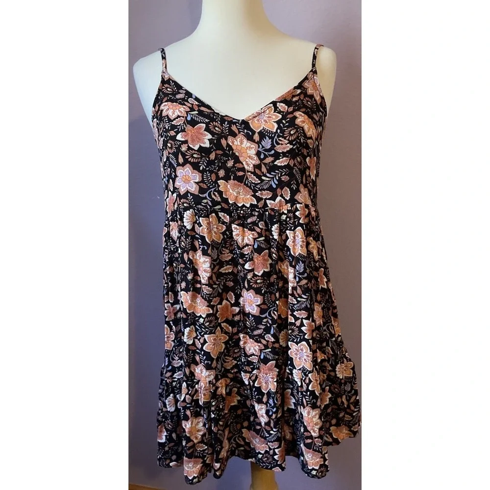 Billabong You Got It Black and Pink Floral Knee Length Dress Size Small Y2K